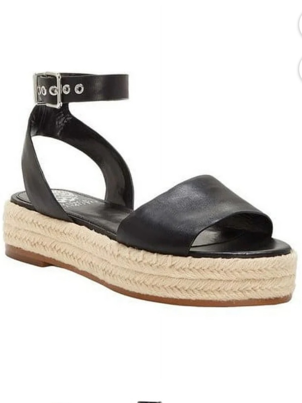 Vince Camuto Kathalia Black Leather Espadrille Platform Sandals Ankle Strap sz 7